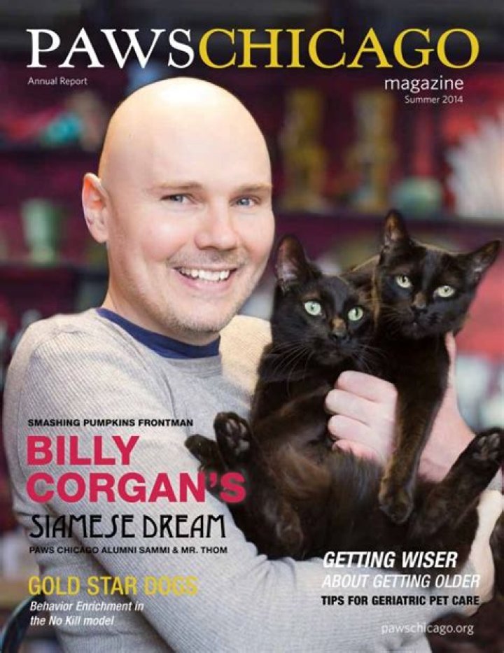 Billy Corgan appears on another Paws Chicago cover with his cats (and his son)