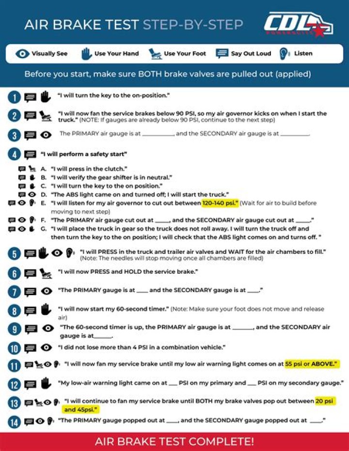 How many questions are on the air brakes test for CDL?