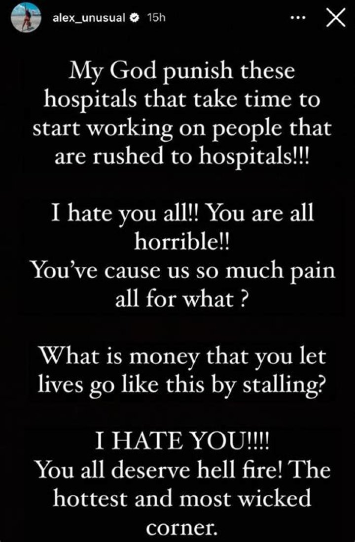 
“May God Punish These Hospital” – Alex Rains Curses On Hospital That Delayed Rico’s Treatment 