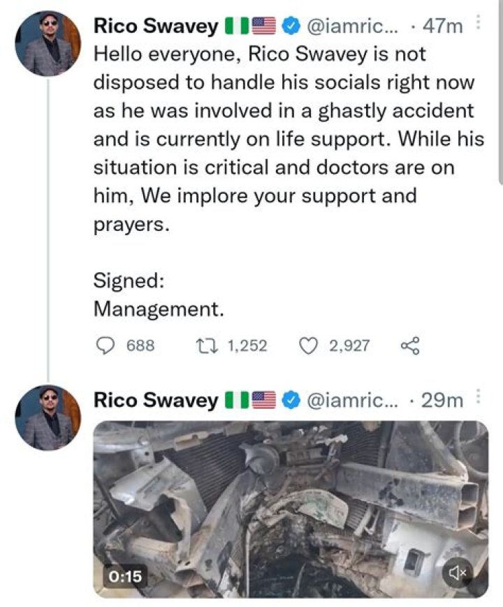 
Photo Of Rico Swavey Battling For Life After Ghastly Accident Surface 