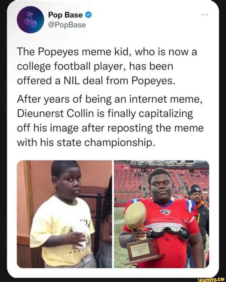 
The “Popeyes Meme Kid” is Now a Collegiate Football Player With a Billboard and Endorsement Contract 