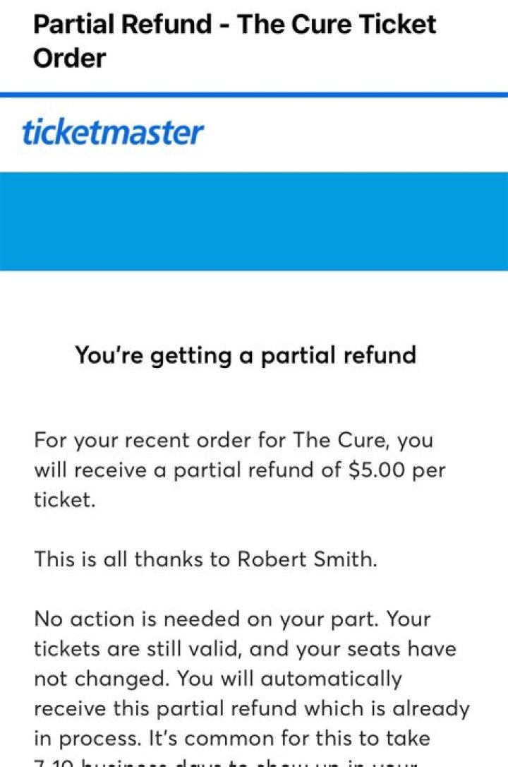 Ticketmaster to refund $10 to The Cure ticketholders after Robert Smith complained