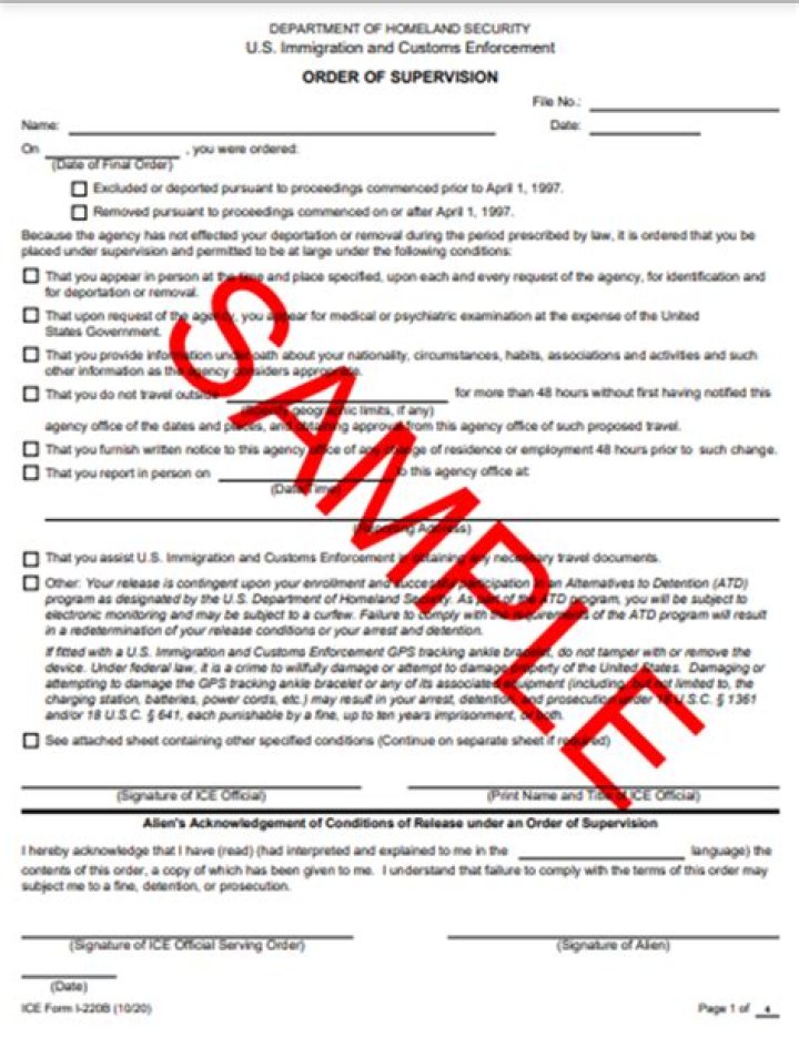 What is an order of supervision immigration?